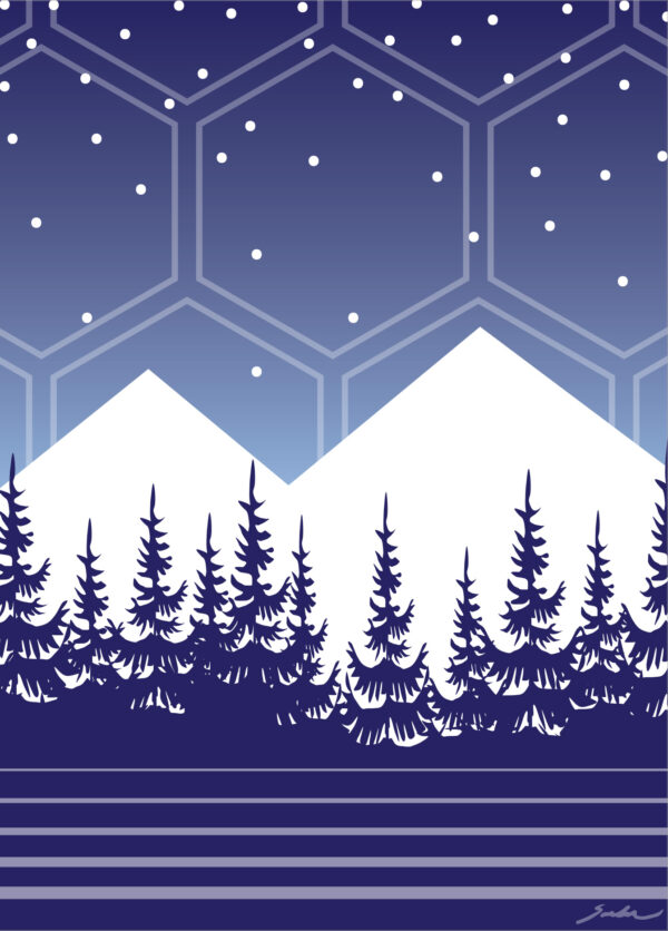 Greeting Card - Mountains & Trees - Blue