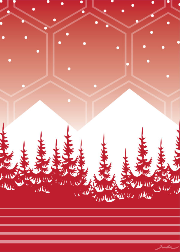 Greeting Card - Mountains & Trees - Red
