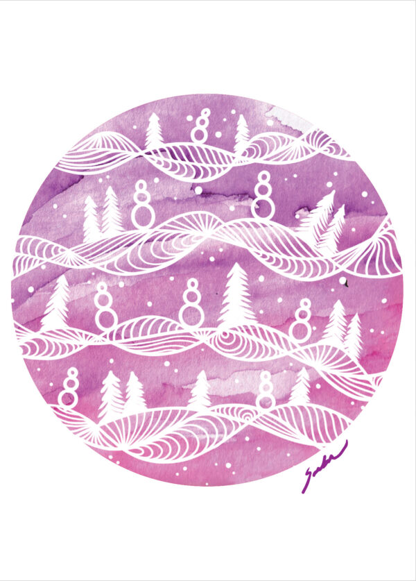 Greeting Card - Snowmen & Trees - pink