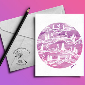 Greeting Card - Snowmen & Trees - pink