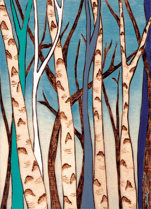 Greeting Card - Birch Trees - woodburned