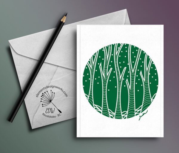 Greeting Card - Circle Series: Trees & Snow - Green