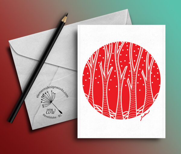 Greeting Card - Circle Series: Trees & Snow - Red