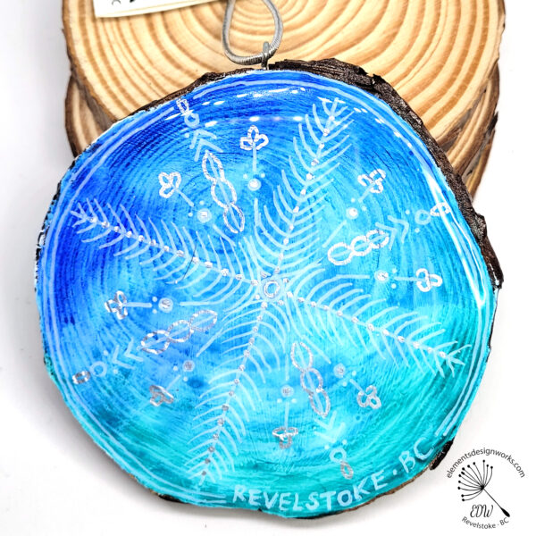Ornament - Choo Choo - Back w Snowflake in Turquoise/Blue